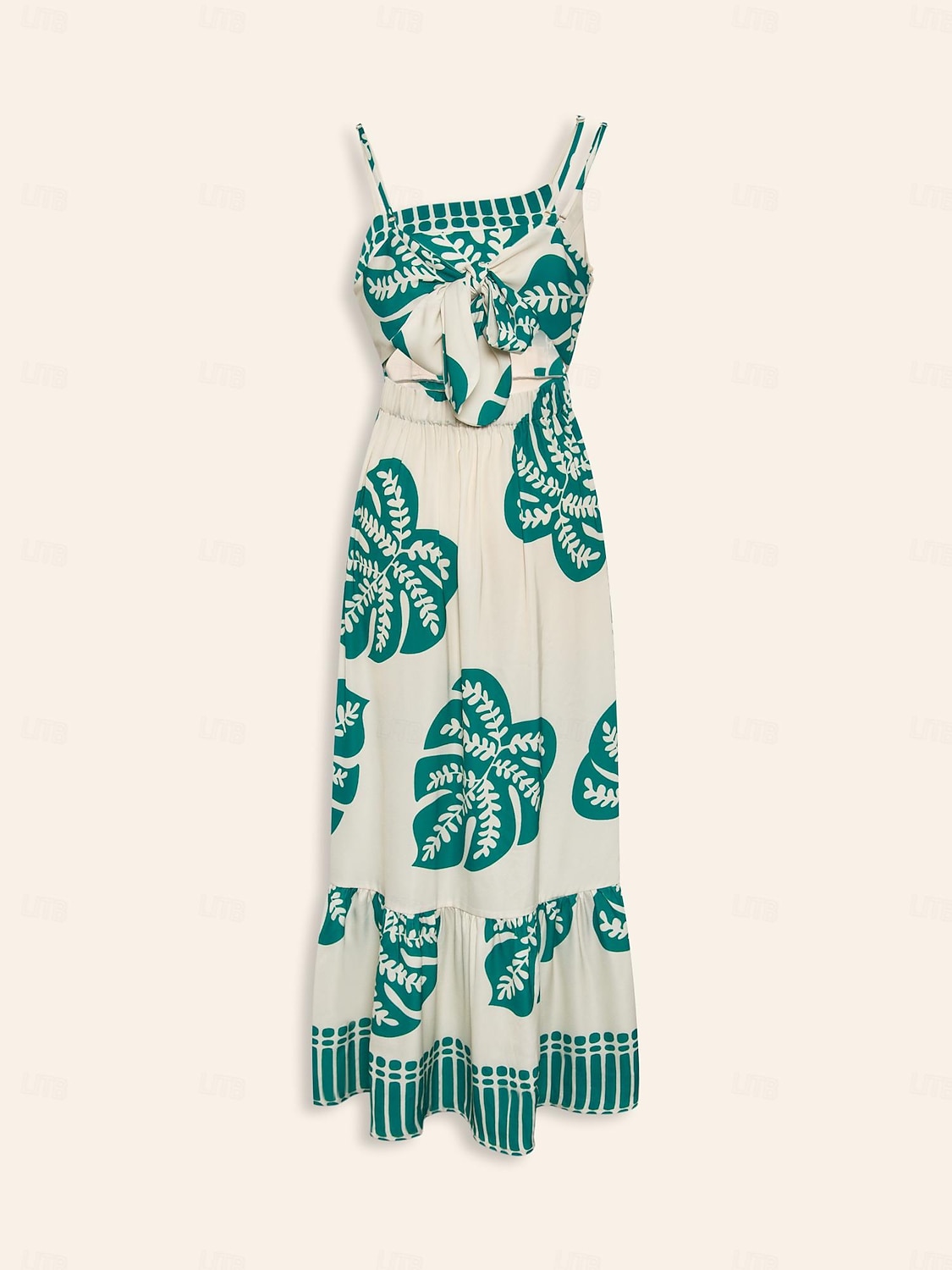 Maxikleid mit One-Shoulder-Träger aus Satin mit Palmenblättern 2025 - $103.99 –P8
