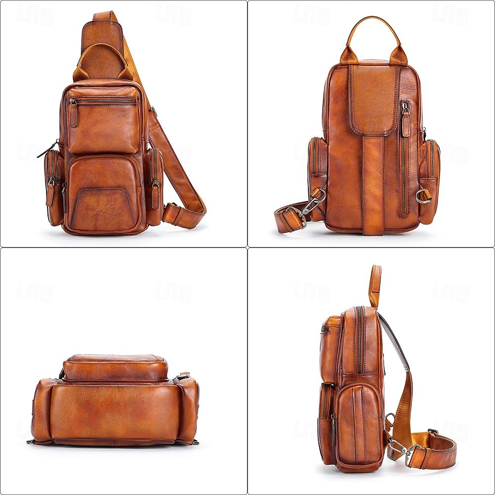 Borsa a tracolla vintage in pelle da uomo con multitasche – borsa a tracolla casual da viaggio per lavoro, escursionismo o uso quotidiano del 2025 a $159.99 –P7