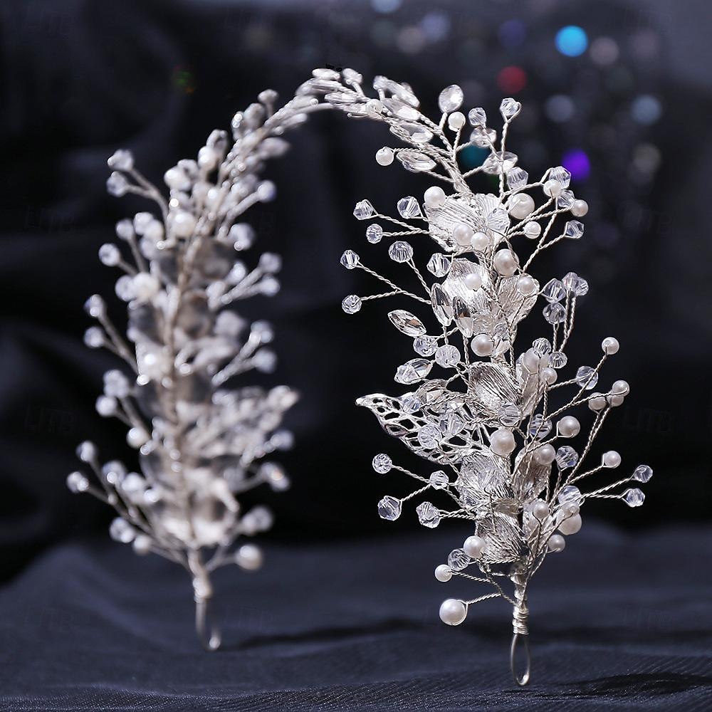 Crown Tiaras pannebånd Hodeplagg Strass Legering Bryllup cocktail Elegant Luksus Med Rhinsten Imiterte Perler Hodeplagg Hodeplagg 2025 - $14.99 –P2