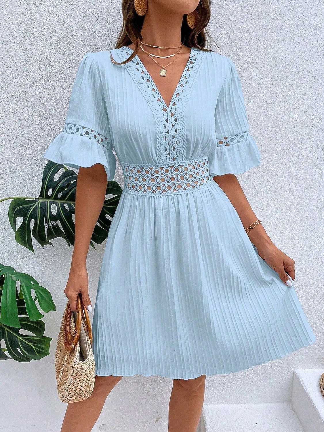 Women's Knee Length Dress Sundress Casual Dress Vacation Casual Boho Beach Party Date Regular Fit Plain Short Sleeve V Neck Blue White Yellow Red Summer Spring 2026 - $32.99 –P6