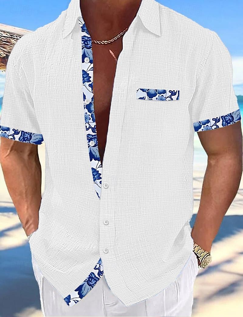 Men's Shirt Linen Shirt Summer Shirt Beach Wear Button Up Shirt Plain Vacation Curise Black White Pink Navy Blue Short Sleeve Collar Summer Spring Clothing Apparel 2025 - $21.99 –P4
