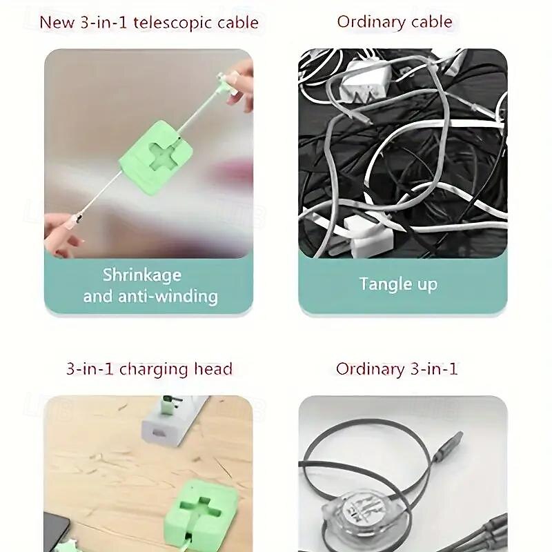 2 упаковки выдвижного 3-в-1 дата-кабеля для Android Apple TYPE-C зарядного и хранения кабеля 2026 - $11.99 –P5