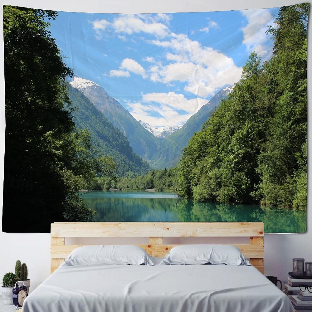 Tapiz colgante de paisaje natural de río de montaña, arte de pared, tapiz grande, decoración mural, fotografía, telón de fondo, manta, cortina, hogar, dormitorio, sala de estar 2026 - $20.99 –P11