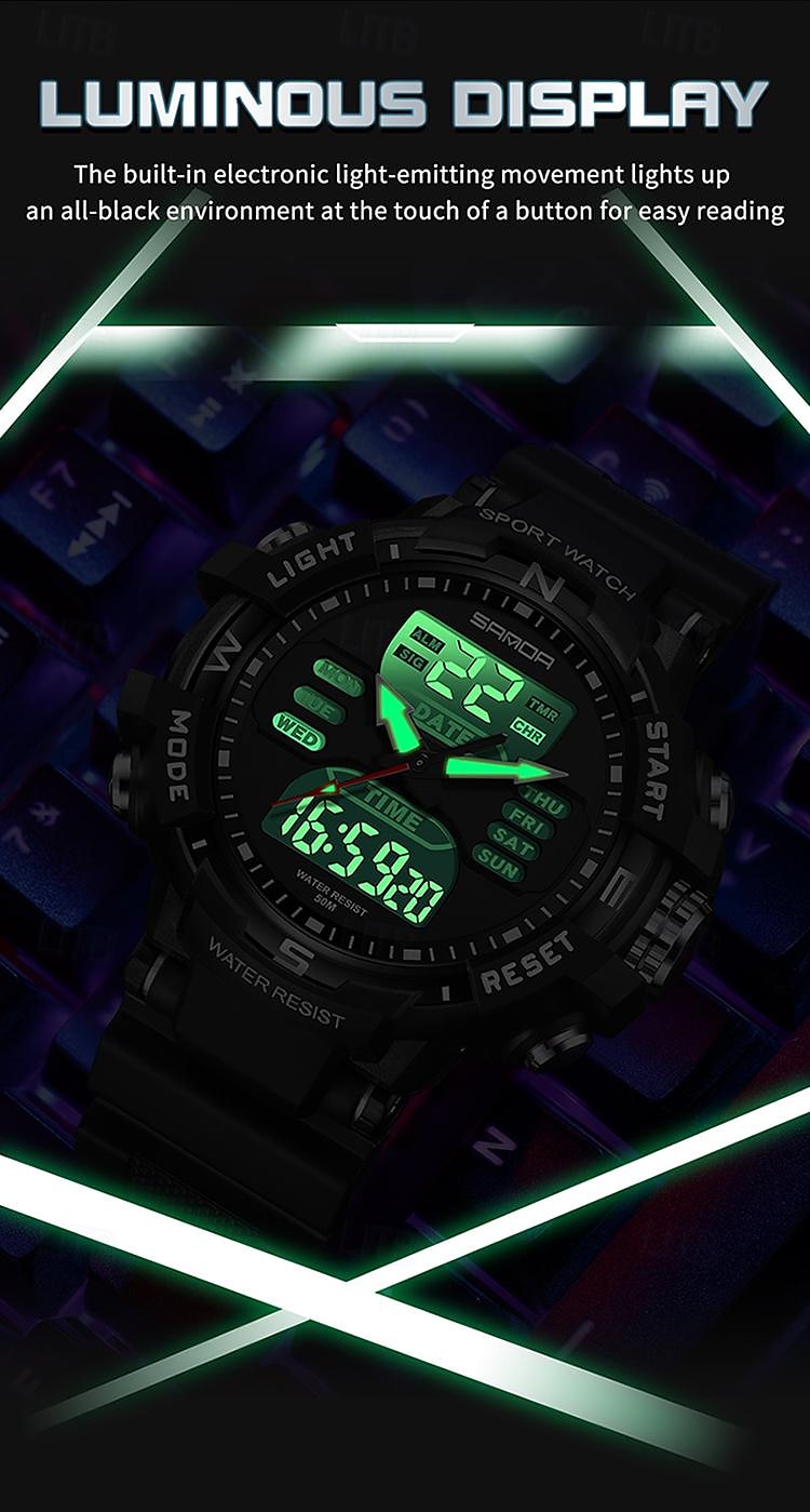 SANDA Heren Digitale Horloge Buiten Sports Mode Polshorloge Luminous Stopwatch Alarmklok Countdown TPU Horloge 2025 - $28.99 –P9