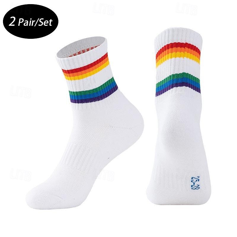 Men's 2 Pack Multi Packs Socks Crew Socks Running Socks Casual Socks Black White Color Rainbow Sports & Outdoor Daily Vacation Basic Medium Spring Fall Fashion Casual 2025 - $9.99 –P1