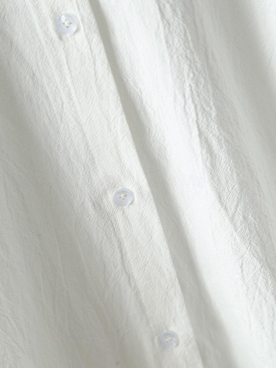 Women's White Dress Shirt Dress Cotton Linen Dress Midi Dress Office Vacation Linen Basic Casual Shirt Collar Button Long Sleeve Summer Spring Loose Fit Plain 2025 - $39.99 –P3