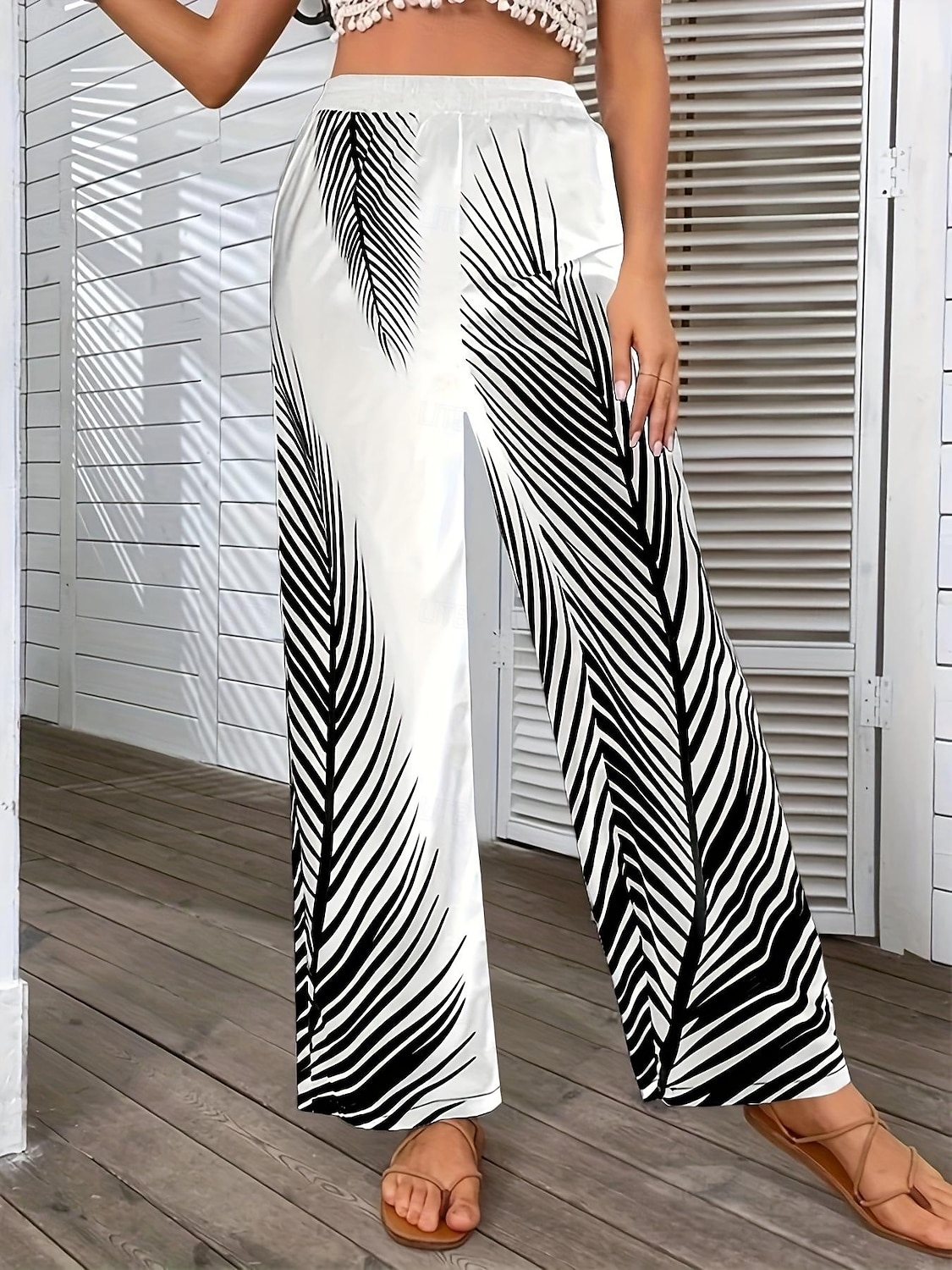 Damen Breites Bein Hosen Hose Casual Lang Blatt Weite Hosen Bedruckt Atmungsaktivität Komfortabel Unelastisch Ausgehen Wochenende Schwarz Weiß Khaki Frühling Sommer Regular Fit 2025 - $22.99 –P1