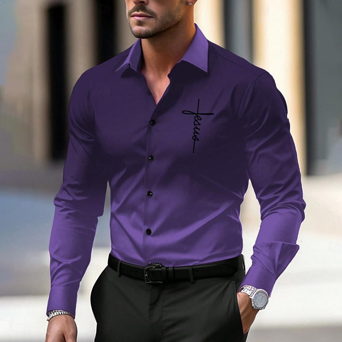 Per uomo Camicie Camicia con bottoni Camicie stampate Formale Giornaliero Lilla Rosa Rosso Blu Manica lunga Collo ripiegabile Autunno Inverno Abbigliamento Stampa del 2025 a $25.99 –P7