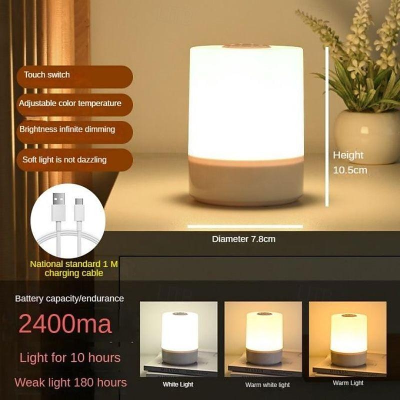 2025年 タッチセンサーナイトライト1個、LED調光睡眠ランプ、タッチスイッチ付き360°周囲ソフトライトベッドサイドランプ、夜間の目に優しい雰囲気ランプ コレクション – $11.99 –P1
