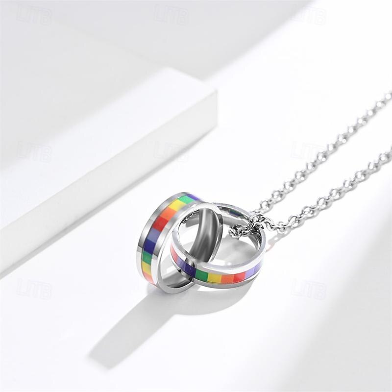 Stolz regenbogen flagge doppel ring titanium stahl halskette kamerad ziehen sechs farbe doppel ring anhänger 2025 - $35.99 –P4