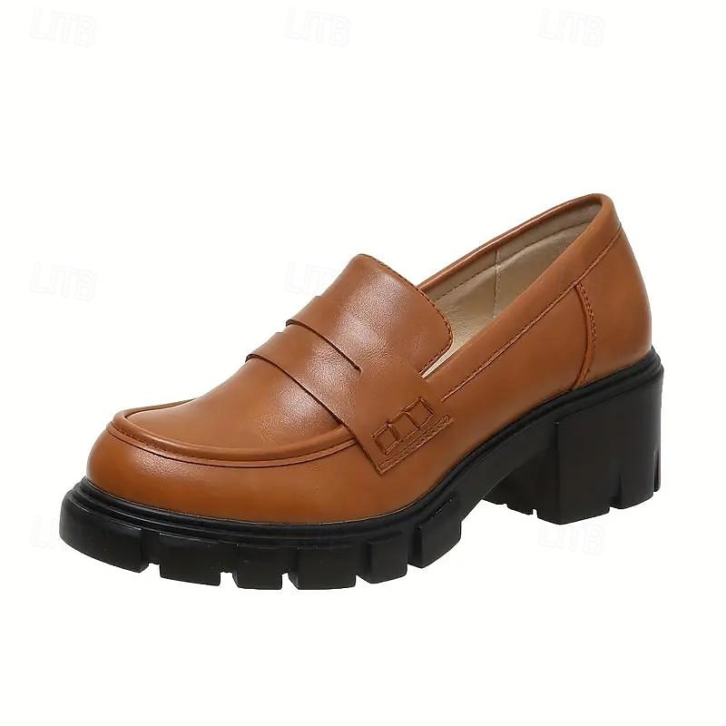 tjocka plattformsloafers för kvinnor – svarta slip-on skor med rund tåsula för vardags- och kontorskläder 2025 - $42.99 –P1