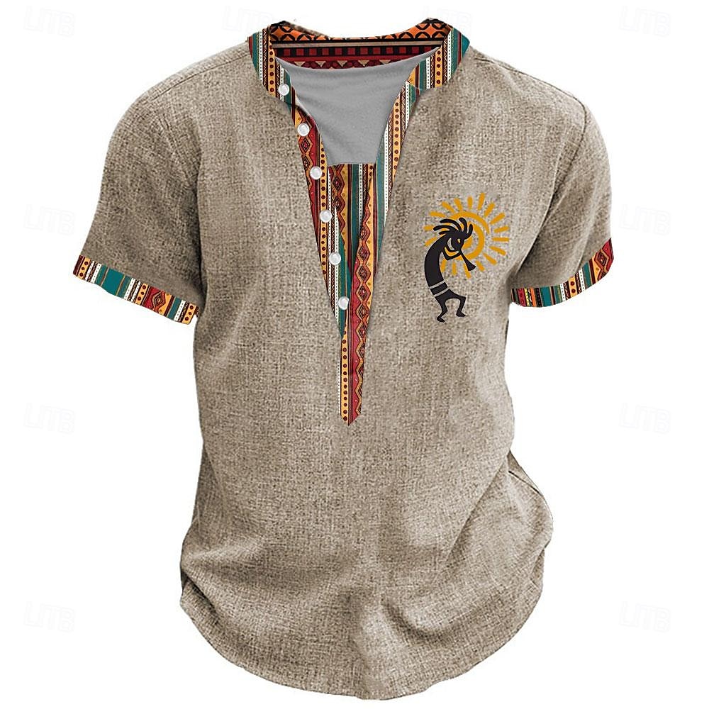Herren Stammes Bandana-Print T Shirt Henley Hemd Kurzarm 3D-Druck Designer Ethnisch Urlaub Lässig Täglich Sommer Frühling Grün Khaki Henley Henley T-Shirt 2026 - $23.99 –P4