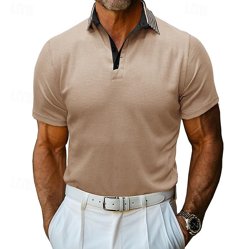 Per uomo Magliette Polo a Nido d'Ape Testurizzato Casuale Ferie Bavero Colletto Polo a Coste Manica Corta Moda Essenziale Semplice Bottoni Morbido Estate Primavera Vestibilità regolare Esercito verde del 2026 a $24.99 –P9