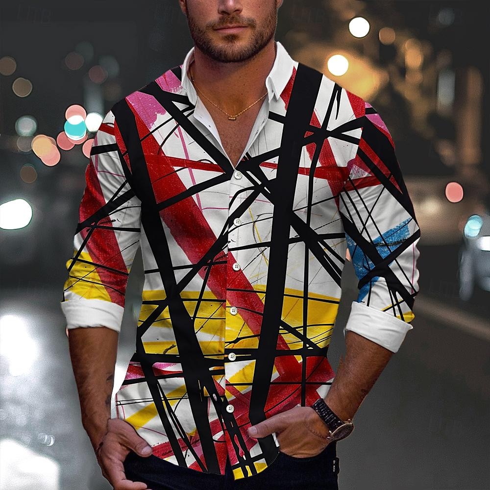 Per uomo Camicia con bottoni Camicie stampate Manica lunga Affari casual Formale Autunno Inverno Primavera estate Collo ripiegabile Stampa Bottone giù Rosso del 2025 a $26.99 –P1