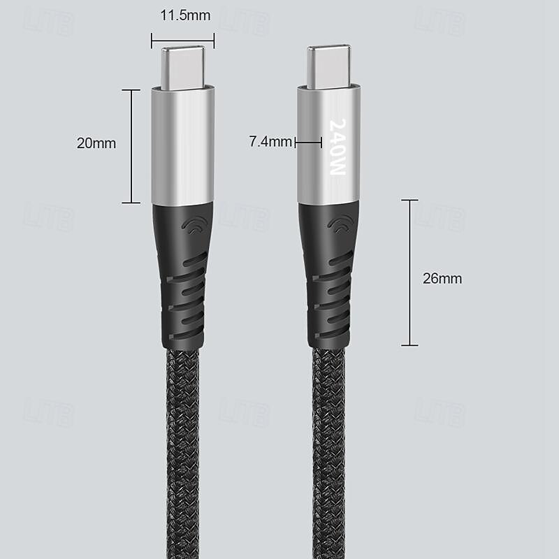 1 упаковка Кабель USB 3.0 100 Вт 3,3 фута USB-C на USB-C 6 A Кабель для зарядки Быстрая зарядка Высокая скорость передачи данных нейлон плетеный Прямой угол Прочный Назначение Macbook iPad Samsung 2025 - $15.99 –P8