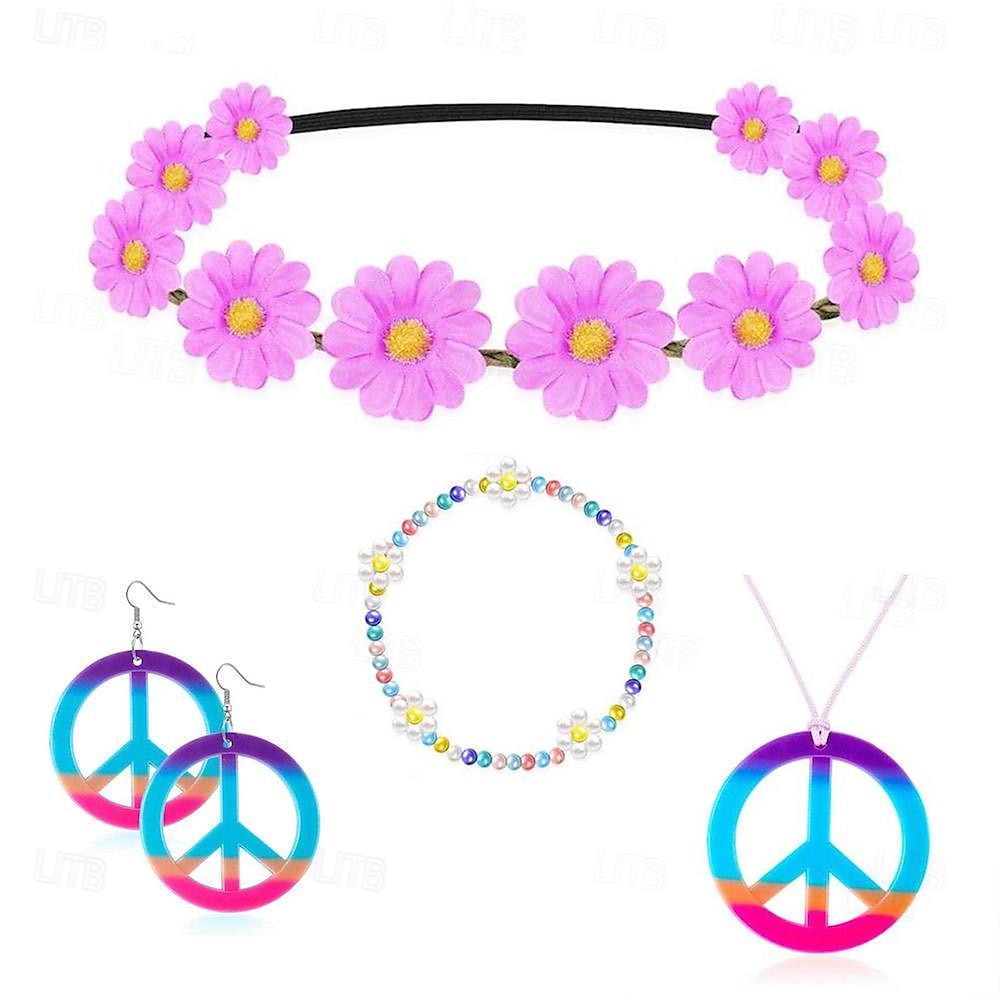 Retro 60. léta 70. léta Sada příslušenství Hippie Dámské Karneval Plesová maškaráda Večírek Pride Parade Měsíc hrdosti Dospělé Doplňky do vlasů Náušnice Šály Jaro léto 2025 - $16.49 –P4