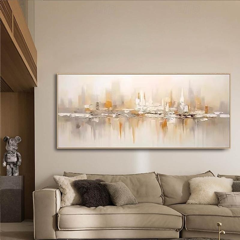 goud abstract bergschilderij hand geschilderd op canvas getextureerd abstract olieverfschilderij handgemaakte muurkunst goudfolie boho muur decor helder schilderij grote moderne kunst pianting voor 2025 - $58.99 –P6