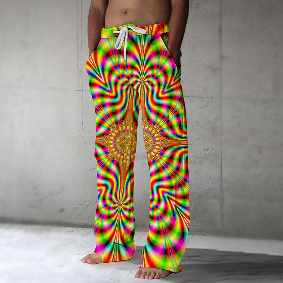 Men's Pants Trousers Mid Waist Drawstring Elastic Waist Hawaiian Holiday Beaches Straight Leg Trousers Summer Spring Fall 3D Print Black Yellow Red 2025 - $25.99 –P4