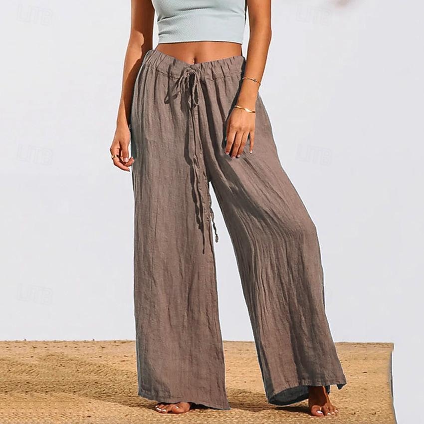 Femmes Jambe large Pantalons Occasionnel Long Taille haute Uni Conception à cordon élastique Coupe haute Respirabilité Doux Micro-Élastique Vacances Rue Tenue quotidienne Noir Bleu Roi Café Gris Ét de 2026 ? $22.99 –P3