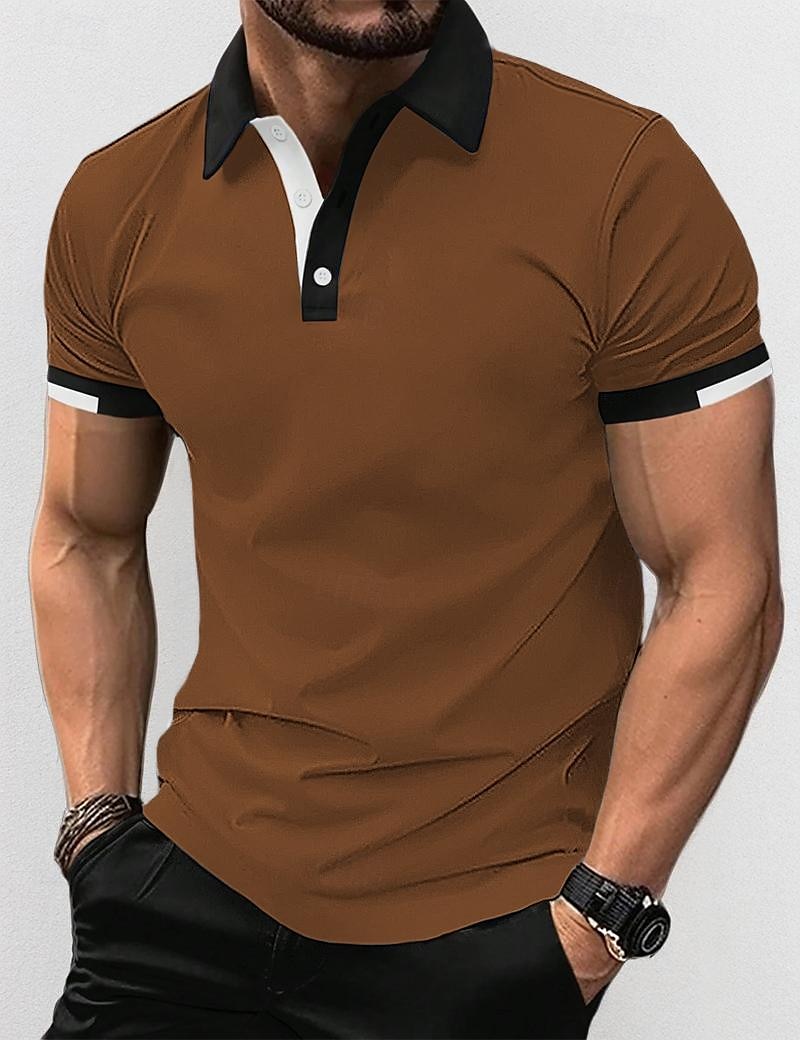Herren Polos mit Knöpfen Golfhemd Casual Festtage Gerippter Polokragen Kurzarm Modisch Basic Feste Farbe Patchwork Sommer Regular Fit Schwarz Weiß Rote Blau Braun Grün Polos mit Knöpfen 2025 - $21.99 –P10