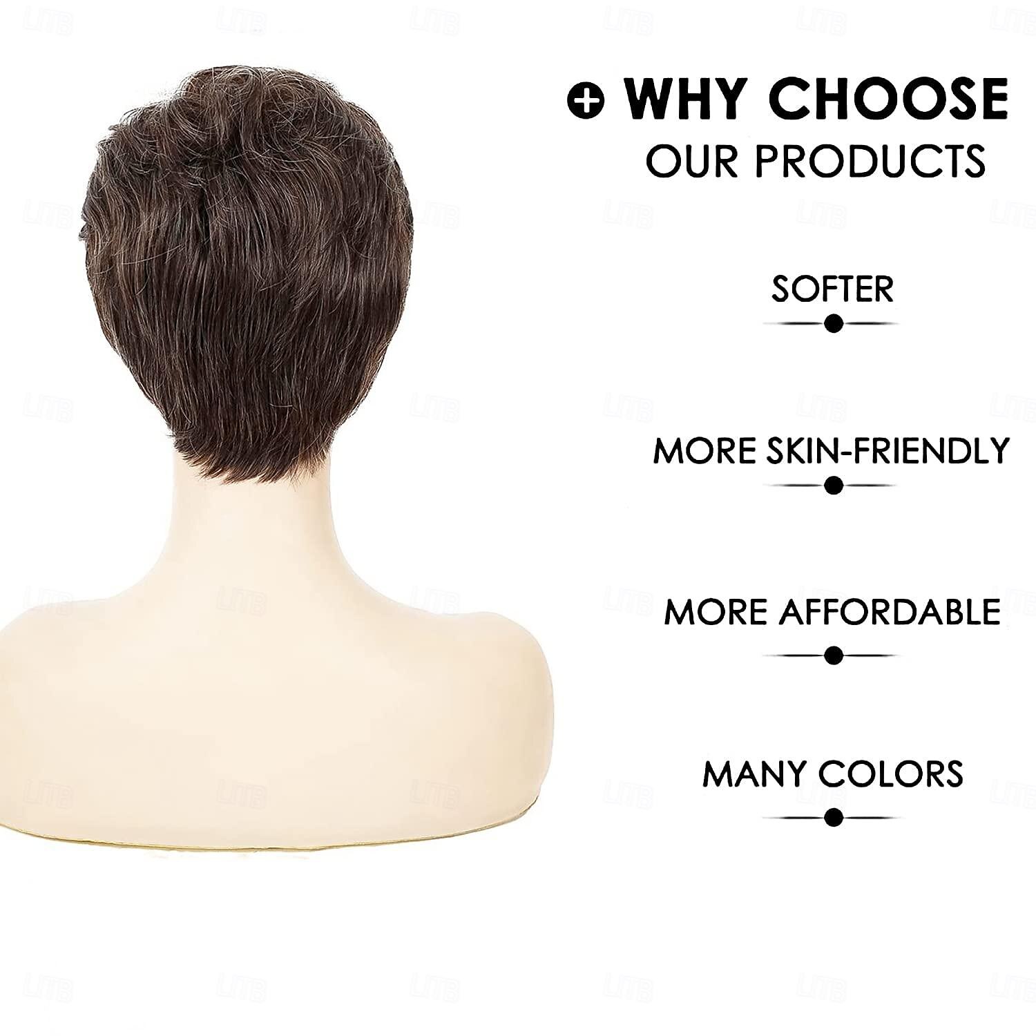 korte bruine pixie pruik synthetisch gelaagd cosplay haar volledige pruiken voor blanke vrouwen (bruin gemengd blond) 2025 - $18.99 –P3