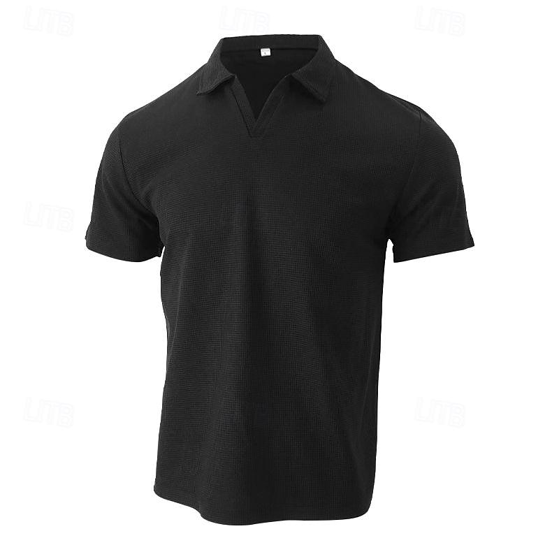 Per uomo Polo a nido d'ape Camicia da golf Golf Informale Sport Bavero Manica corta Essenziale Moderno Liscio Classico Primavera estate Standard Nero Bianco Blu Cachi Grigio Polo a nido d'ape del 2025 a $17.99 –P15
