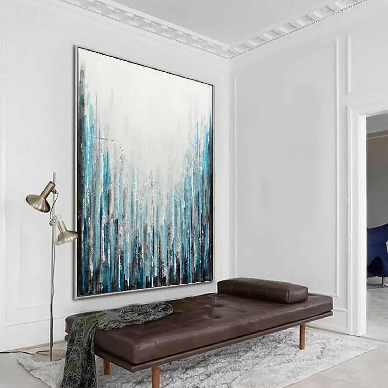 abstraktes Skyline-Gemälde, handgemalt, extragroßes Wandkunst-Gemälde, handgemachtes blaues Landschaftsgemälde auf Leinwand, großes Wandkunst-blaues abstraktes modernes Gemälde für Schlafzimmer, 2025 - $125.99 –P12
