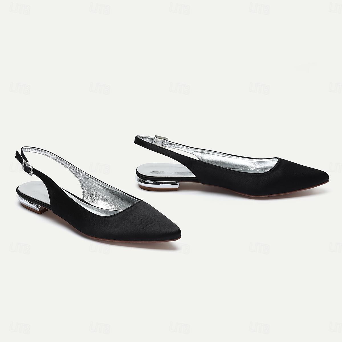 Damen Hochzeitsschuhe Übergrössen Brautschuhe Flacher Absatz Schlaufen Heel Spitze Zehe Minimalismus Satin Schnalle Weiß Elfenbein Silber 2026 - $69.99 –P1