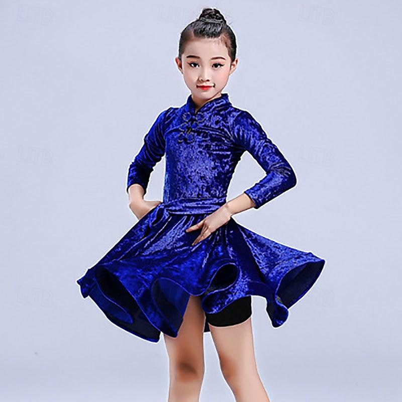 Latijnse dans Kinderdanskleding Kleding Buikriem Knopen Pure Kleur Voor meisjes Prestatie Opleiding Lange mouw Hoog Teryleen 2025 - $40.99 –P1