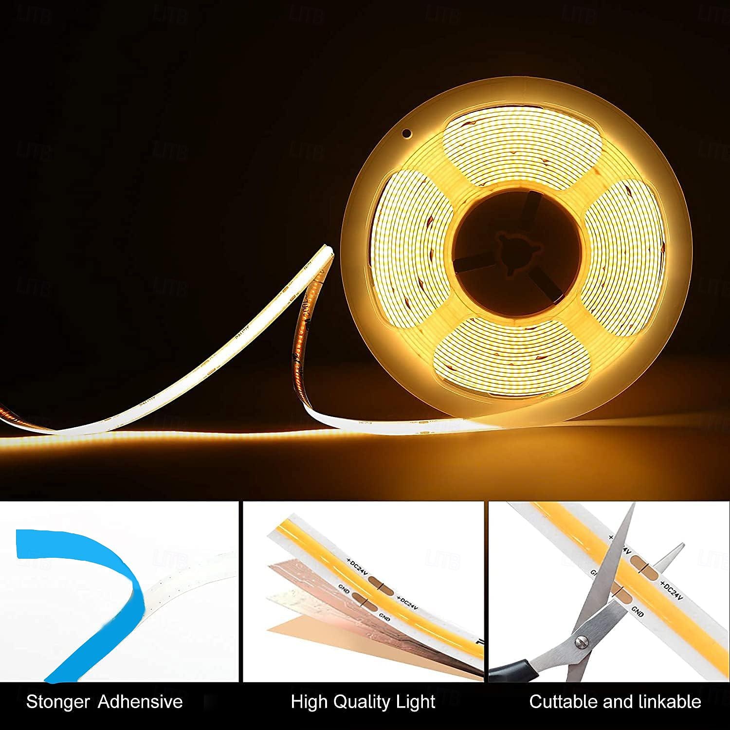 2025年 5メートル ライトセット 1600 LED COB 8mm 1 13キーリモコン 1 X 12V 3A電源 温白色 ホワイト ネットホワイト LEDストリップライト パーティー ホリデー ノンテープ・タイプ 12 V  コレクション – $40.99 –P2