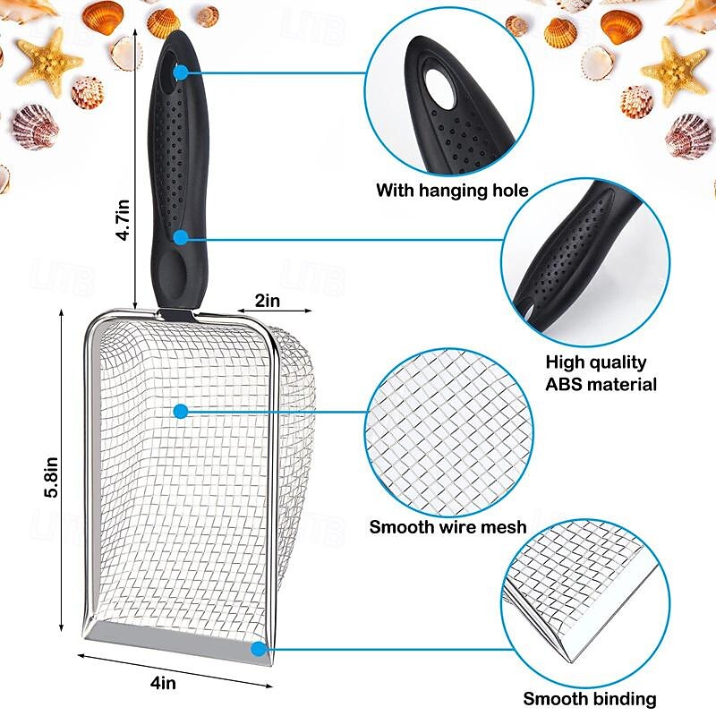 spiaggia in rete pala con rete borsa da spiaggia per la raccolta di conchiglie filtro paletta per la sabbia per raccogliere conchiglie dente di squalo setaccio mestolo contenitore per giocattoli da del 2025 a $36.99 –P5