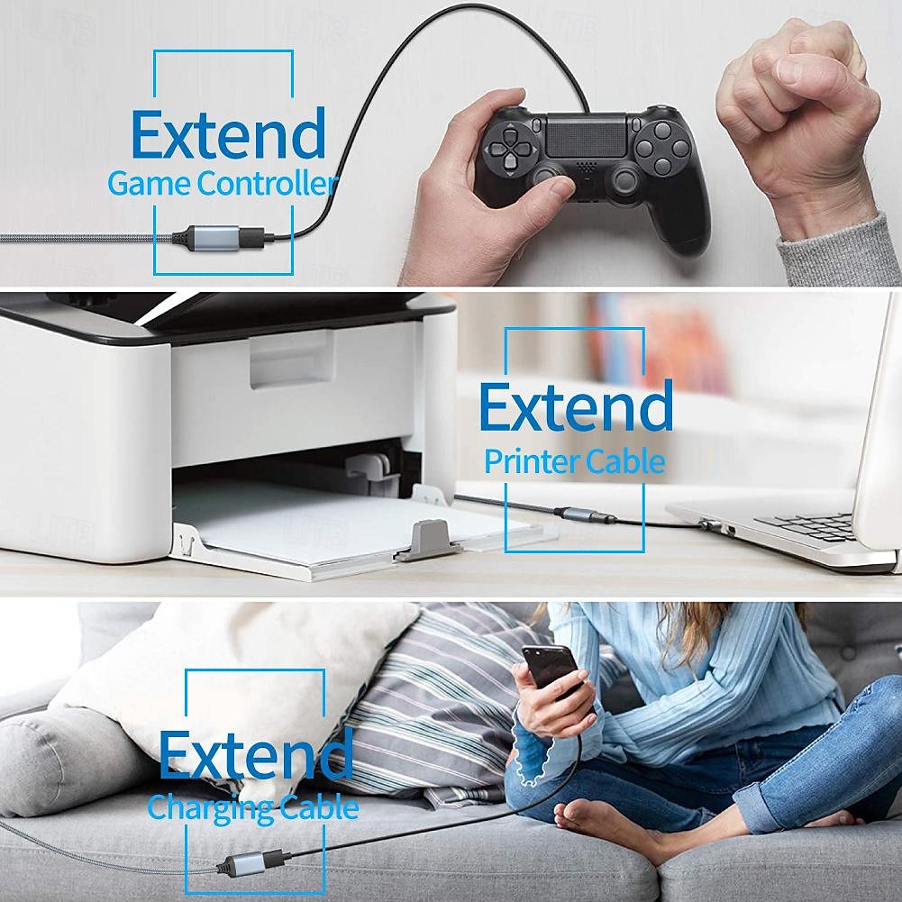 2025年 ナイロン編組 USB 3.0 オス - メス 高速伝送データ ケーブル コンピューター ハード ドライブ カメラ プリンター 延長ケーブル  コレクション – $15.99 –P9