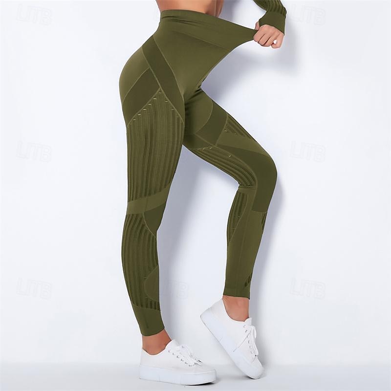 Women's Yoga Pants Yoga Leggings Mesh Patchwork High Waist Yoga Gym Workout Pilates Tights Color Block Dark Grey Black Army Green Spandex Sports Activewear Stretchy Slim 2025 - $25.99 –P7