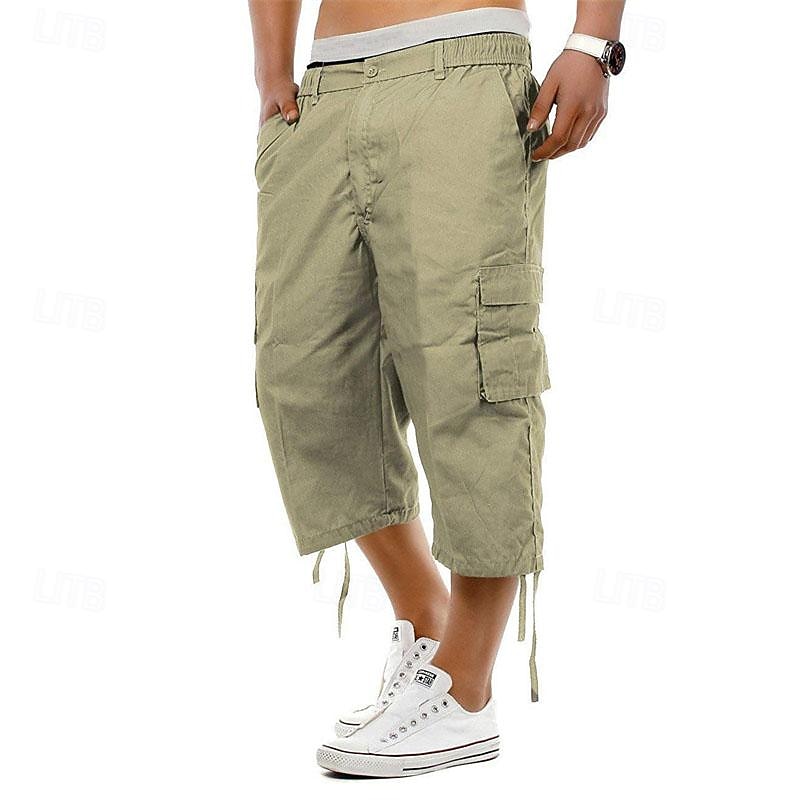 Homens Shorts táticos Bermuda Cargo Calças Capri Botões Cintura elástica Bolso multi Tecido Vestível Comprimento da panturrilha Ao ar livre Diário Acampar e Caminhar Moda Clássico Preto Azul de 2026 por $26.99 –P5