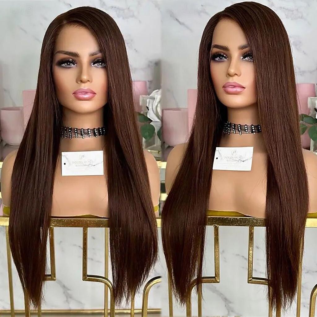 Perruque Cheveux vierges non transformés 13x4 devant en dentelle Cheveux Brésiliens Droit soyeux Marron Auburn Partie libre Femme Densité 130% 150% avec des cheveux de bébé Ligne de Cheveux Naturelle de 2025 ? $215.69 –P1