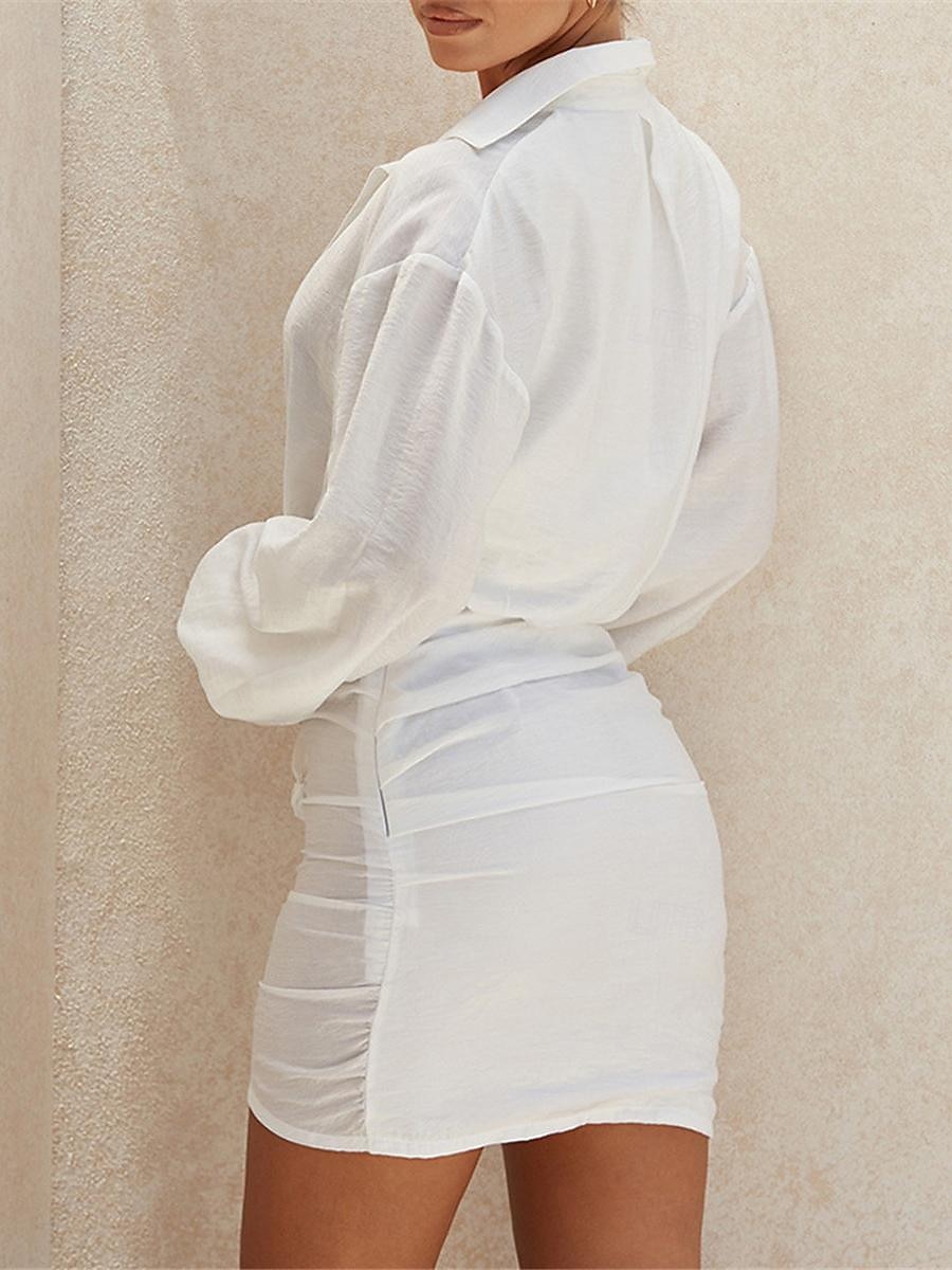 Damen Weißes Kleid Leinenkleid blusenkleid Minikleid Urlaub Flachs Baumwolle und Leinen Brautkleider schlicht Hemdkragen Rüschen Langarm Sommer Frühling Lockere Passform Glatt 2025 - $39.99 –P7