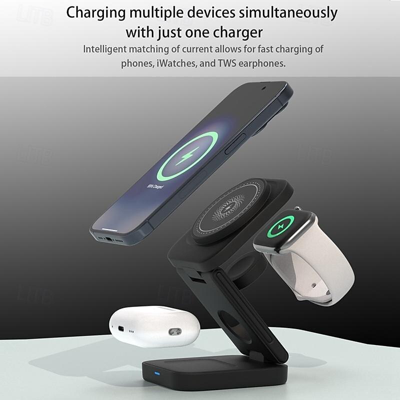 Wireless Charger 15 W Output Power Wireless Charging Station CE Certified Fast Wireless Charging MagSafe Universal For iPhone 14/13/12/11 Pro Max Universal Cellphone Gear Fit 2 R360 Apple Watch 2025 - $36.99 –P5