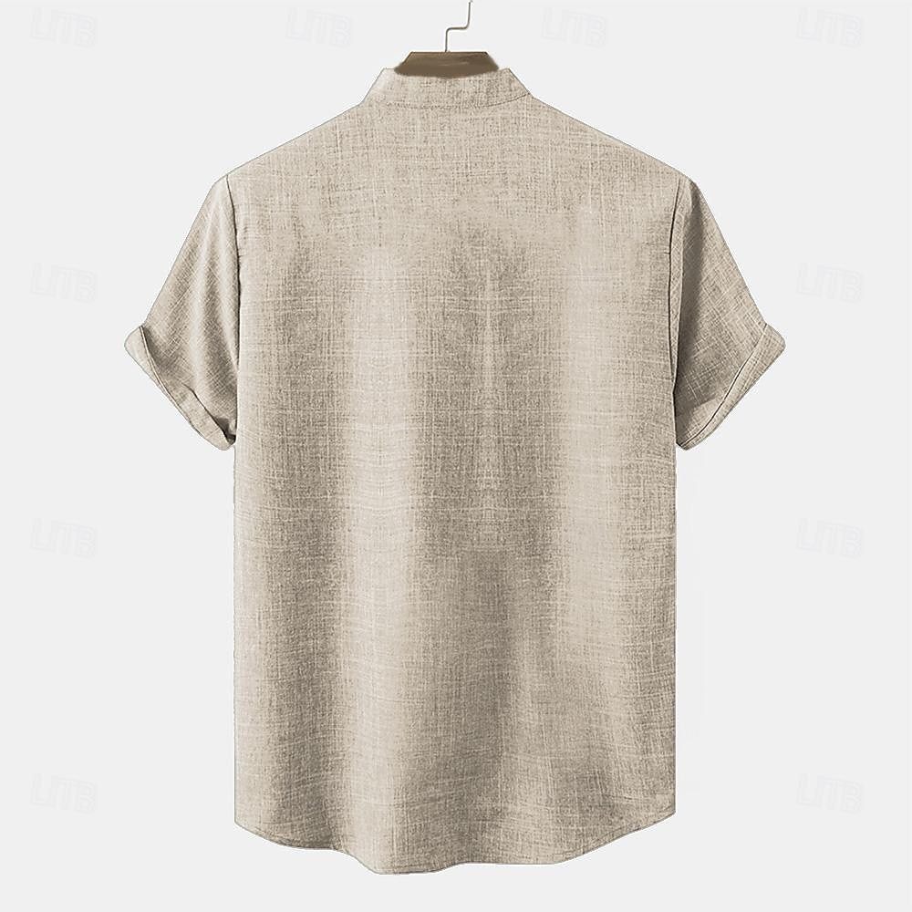 Męskie lniana koszula Koszula Henley koszule w stylu retro Koszula w stylu vintage Koszula etniczna Urlop Codzienny Zielony Khaki Beżowy Krótki rękaw Kołnierzyk chiński Lato Wiosna Odzież Druk 3D 2025 - $27.99 –P2