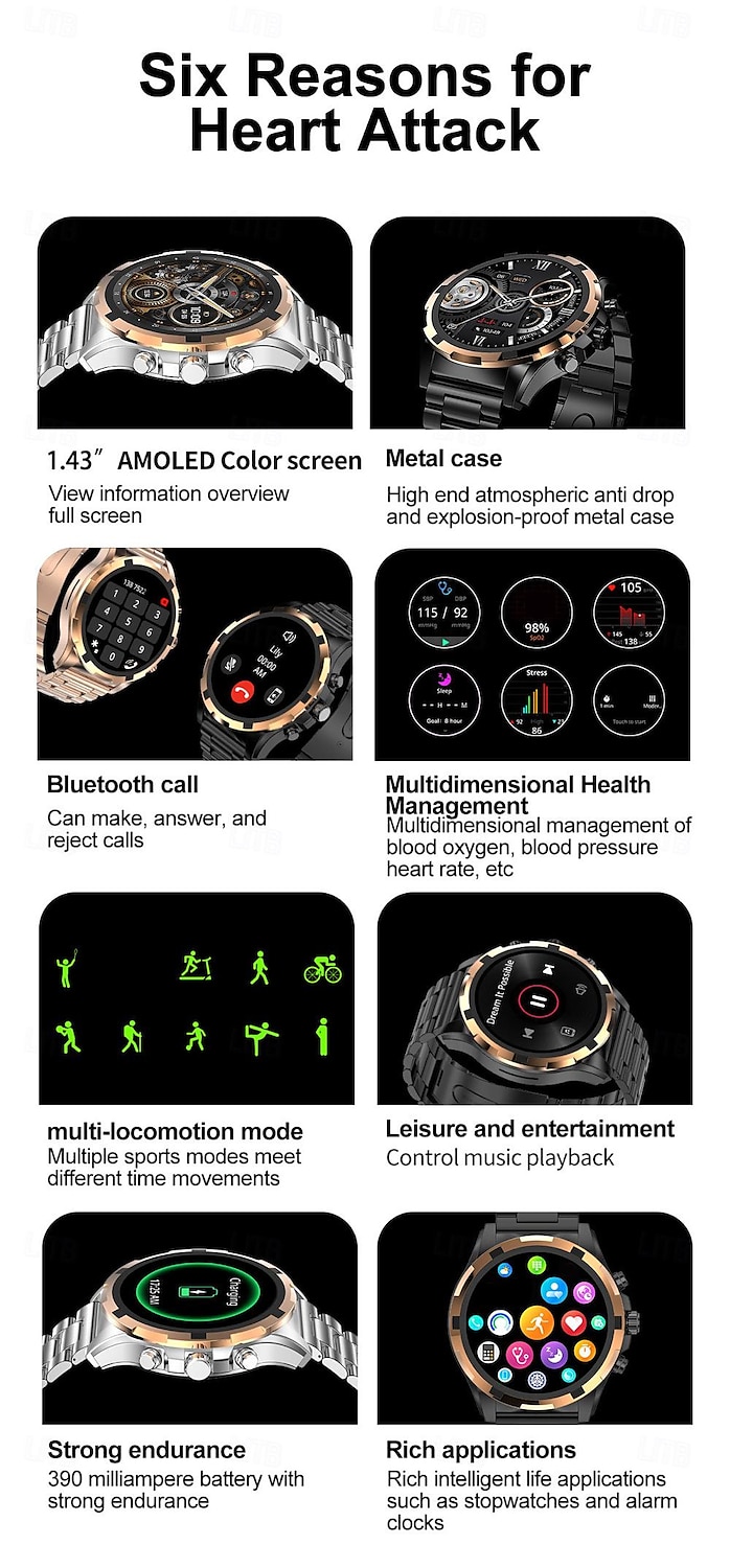 696 HK98 Smartwatch Fitness Tracker EKG PPG Bluetooth-Anruf Erinnerung Android iOS IP67 48mm 1.43" 2025 - $63.99 –P3