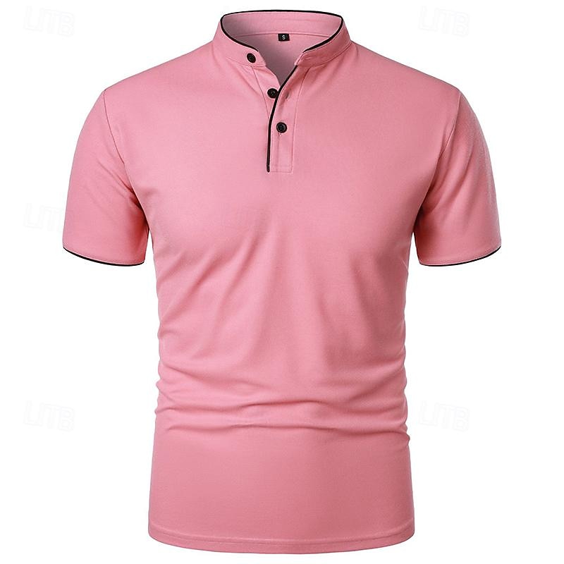 Men's Golf Shirt Golf Polo Work Casual Stand Collar Short Sleeve Basic Modern Color Block Patchwork Button Spring & Summer Regular Fit Wine Pink Navy Blue Green Golf Shirt 2025 - $12.99 –P6