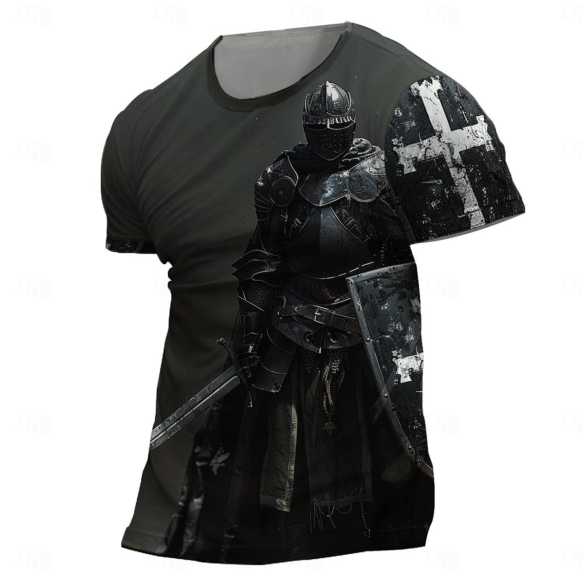 2025年 男性用 グラフィック テンプルクロス テンプル騎士団 Tシャツ Tシャツ 3Dプリント クルーネック シャツ ファッション アーティスティック レトリ/ヴィンテージ ストリート スポーツ・アウトドア ブラックとレッド ブラック 夏 春 衣類 S M L XL XXL XXXL コレクション – $17.99 –P4