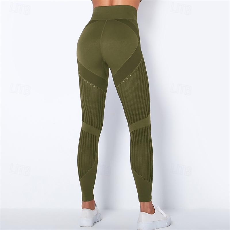 Women's Yoga Pants Yoga Leggings Mesh Patchwork High Waist Yoga Gym Workout Pilates Tights Color Block Dark Grey Black Army Green Spandex Sports Activewear Stretchy Slim 2025 - $25.99 –P5