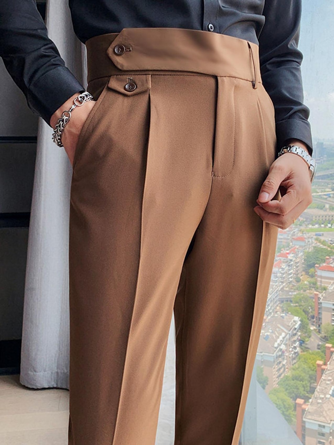 Homme pantalon de costume Pantalon Pantalon plissé Pantalon de costume Pantalon Gurkha Poche Taille haute Plein Confort Mariage Bureau Travail Elégant Rétro Vintage Noir Blanche Taille haute de 2025 ? $15.49 –P13