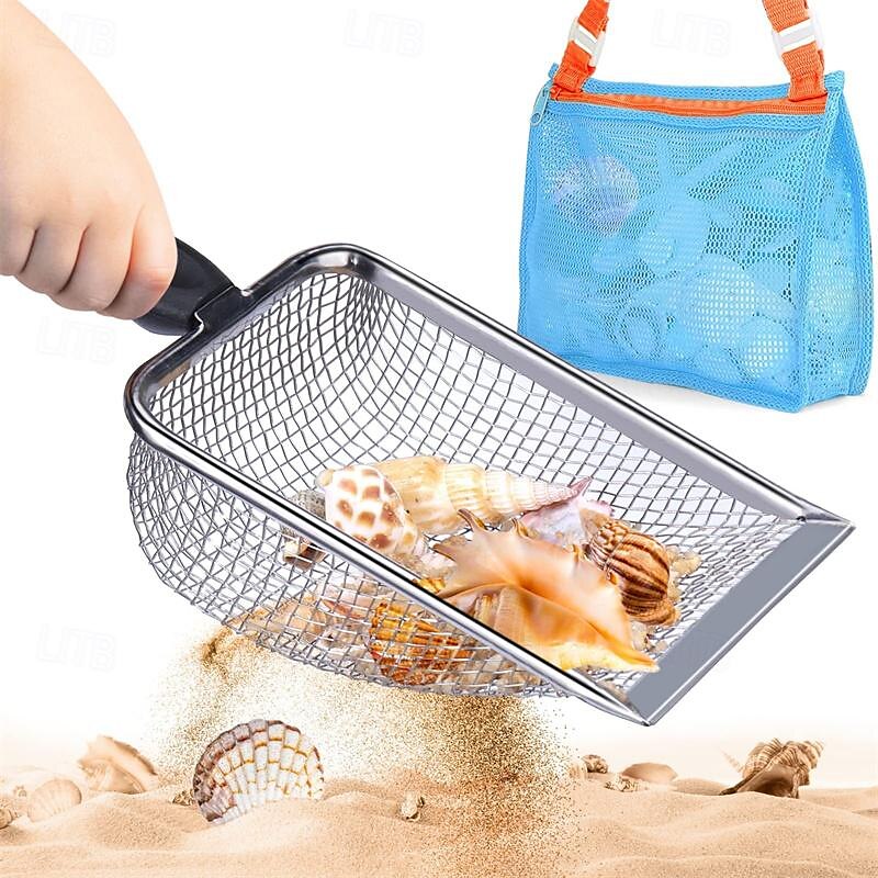 spiaggia in rete pala con rete borsa da spiaggia per la raccolta di conchiglie filtro paletta per la sabbia per raccogliere conchiglie dente di squalo setaccio mestolo contenitore per giocattoli da del 2025 a $36.99 –P2