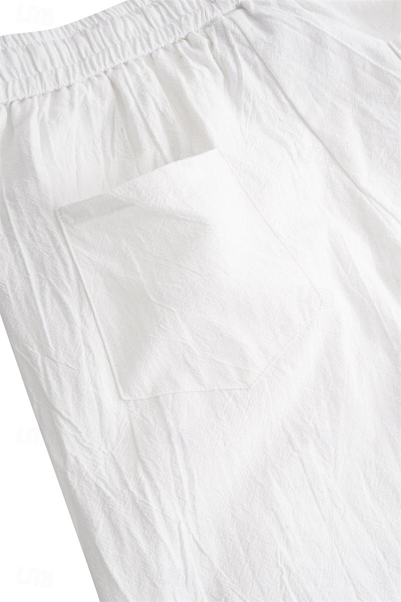 Men's Shorts Linen Shorts Summer Shorts Beach Shorts Pocket Drawstring Elastic Waist Plain Comfort Breathable Short Casual Daily Holiday Fashion Classic Style White Army Green 2025 - $24.99 –P7