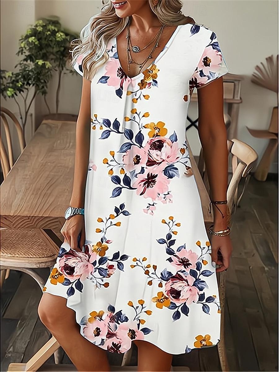 Dames Mini-jurk Boho-jurk Casual jurk Zomerjurk Stijlvol Casual Dagelijks Vakantie Afspraakje Normale pasvorm Bloemig Korte mouw V-hals Zwart Wit Koningsblauw Zomer 2026 - $21.99 –P3