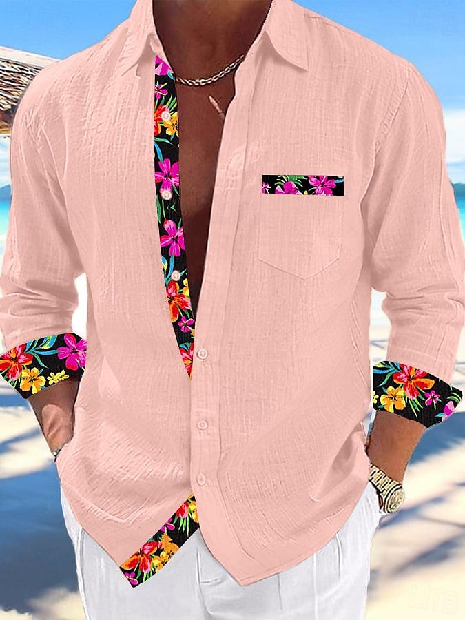 Per uomo Camicia camicia di lino Camicia estiva Abbigliamento mare Camicia con bottoni Liscio Da mare Curise Nero Bianco Rosa Blu Manica lunga Colletto Primavera estate Abbigliamento del 2025 a $26.99 –P1
