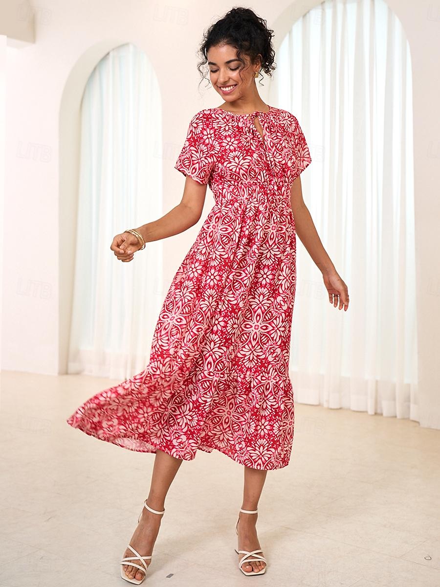 robe longue en mousseline de soie à fleurs et feuilles pour femmes, col noué, manches courtes, été de 2025 ? $7.39 –P7
