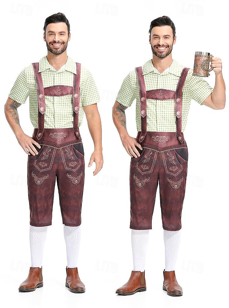 Karnawał Piwo Oktoberfest Kostium Stroje Lederhosen Koszula Bawaria Niemiecki Monachium Łąki Męskie Tkanina w stylu tradycyjnym Koszula Szorty 2025 - $38.99 -P17
