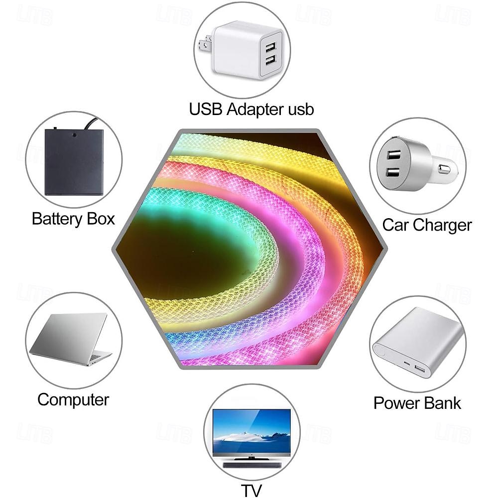 Waterproof Woven LED Strip Light WS2811 RGBIC Woven Silicone Neon Addressable Dream Color USB LED Light Strip with 15mm 360 Degree Illumination 2.4G Wireless Bluetooth Music APP Multi-channel Control Flexible Dreamy Color Rope Light 2025 - $24.99 –P1